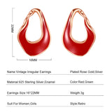 Irregular Enamel Stud Earrings 925 Silver Retro Ear Rings Stud