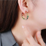 Colorful Gemstone Oval CZ Hoop Earrings for Women