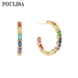 Colorful Gemstone Oval CZ Hoop Earrings for Women