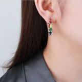 Colorful Gemstone Oval CZ Hoop Earrings for Women