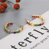 Colorful Gemstone Oval CZ Hoop Earrings for Women