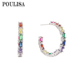 Colorful Gemstone Oval CZ Hoop Earrings for Women
