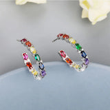 Colorful Gemstone Oval CZ Hoop Earrings for Women