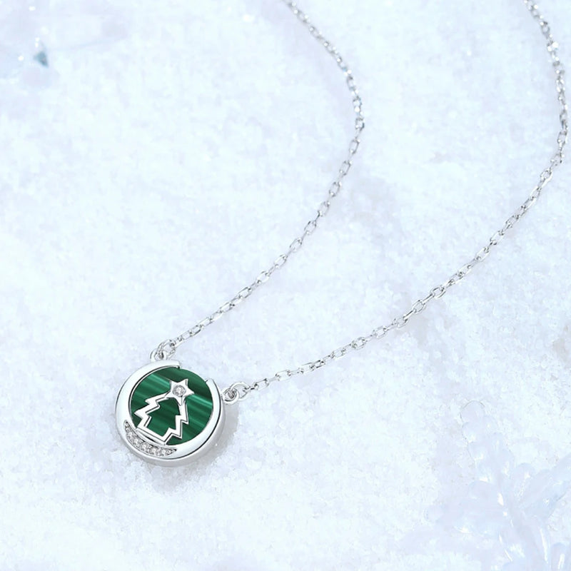 Malachite Christmas Tree Necklace 925 Sterling Silver for Women