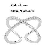 Moissanite S925 Cross Open Ring CZ 925 Sterling Silver Adjustable Rings