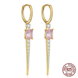 Pink CZ Drop Earrings 925 Silver Hoop Dangle Ear Rings