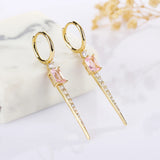 Pink CZ Drop Earrings 925 Silver Hoop Dangle Ear Rings