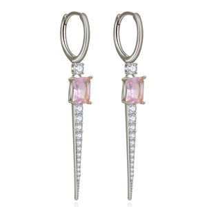 Pink CZ Drop Earrings 925 Silver Hoop Dangle Ear Rings