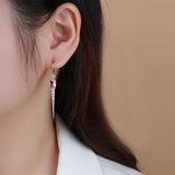 Pink CZ Drop Earrings 925 Silver Hoop Dangle Ear Rings