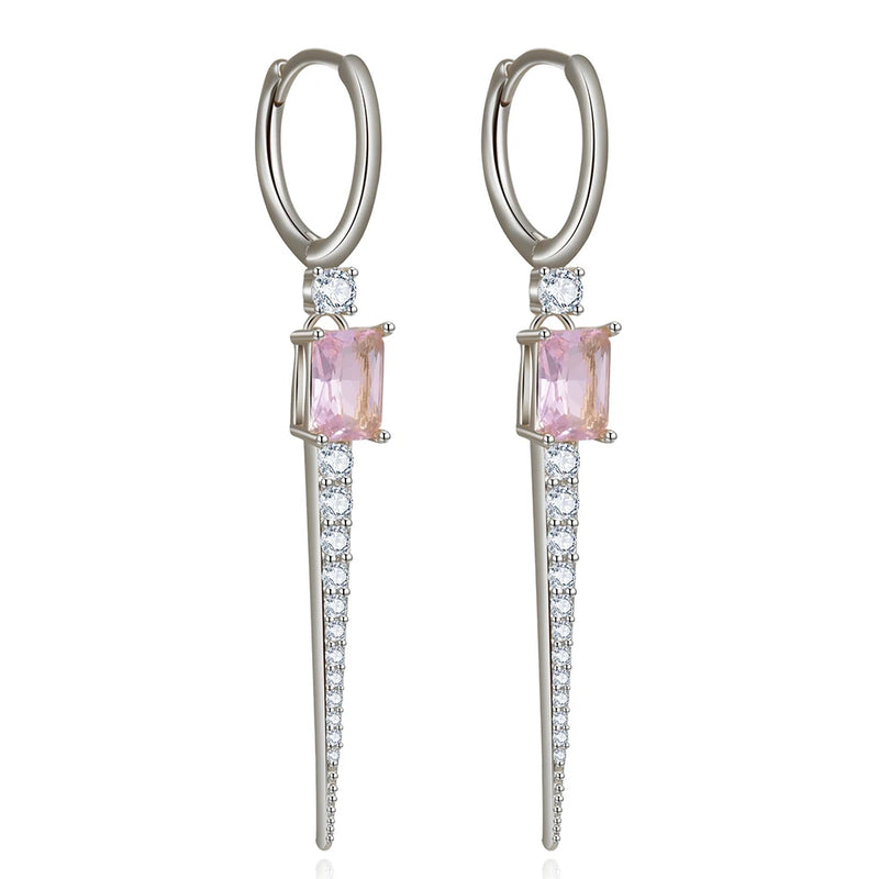 Pink CZ Drop Earrings 925 Silver Hoop Dangle Ear Rings