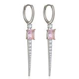 Pink CZ Drop Earrings 925 Silver Hoop Dangle Ear Rings