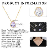 Purple Crystal Water Drop Necklace Zirconia S925 18K Plated Pendant