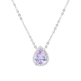 Purple Crystal Water Drop Necklace Zirconia S925 18K Plated Pendant