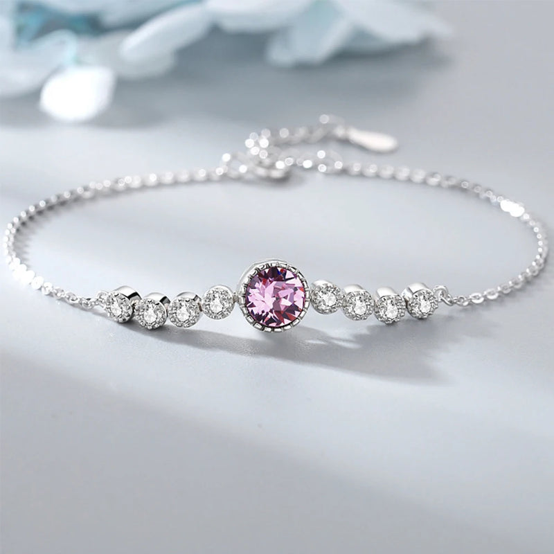 Round CZ S925 Silver Bracelet Zirconite Chain Link for Women