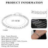 S925 3MM CZ Tennis Bracelet 925 Silver Chain Micro Pave 4MM Zircon 18K Plated