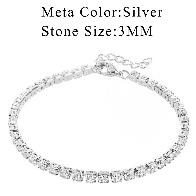 S925 3MM CZ Tennis Bracelet 925 Silver Chain Micro Pave 4MM Zircon 18K Plated