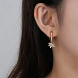 Zircon Hoop Drop Earrings 925 Silver CZ Dangle 18K Plated Ear Rings