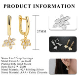 Zircon Hoop Drop Earrings 925 Silver CZ Dangle 18K Plated Ear Rings