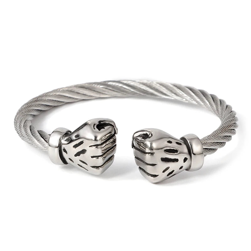 Power Fist Cable Wire Bracelet Bangles Punk Cuff Bracelet Men Boy Jewelry