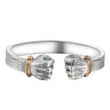 Men's 999 Silver Power Fist Cuff Bracelet Retro Personality Solid