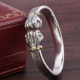 Men's 999 Silver Power Fist Cuff Bracelet Retro Personality Solid