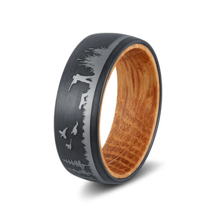 Poya 8mm Mens Tungsten Ring with Whiskey Barrel Wood