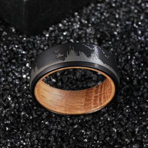 Poya 8mm Mens Tungsten Ring with Whiskey Barrel Wood