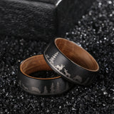 8mm Deer Cow Tree Tungsten Carbide Wedding Band with Wood Liner