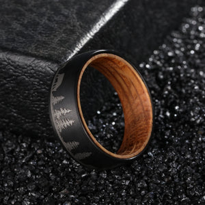 8mm Deer Cow Tree Tungsten Carbide Wedding Band with Wood Liner