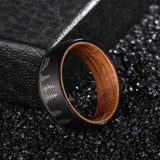 8mm Deer Cow Tree Tungsten Carbide Wedding Band with Wood Liner