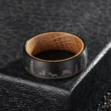8mm Deer Cow Tree Tungsten Carbide Wedding Band with Wood Liner
