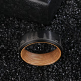 8mm Deer Cow Tree Tungsten Carbide Wedding Band with Wood Liner