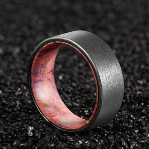 Gunmetal Tungsten Ring with Purple Box Elder Sleeve