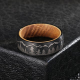 Poya 8mm Whiskey Barrel Wood Sleeve Forest Tree Lasered Tungsten Couple Ring