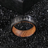 Poya 8mm Whiskey Barrel Wood Sleeve Forest Tree Lasered Tungsten Couple Ring