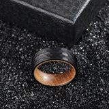 Poya Mens Whiskey Barrel Wood Hammered Tungsten Ring