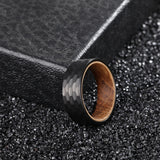 Poya Mens Whiskey Barrel Wood Hammered Tungsten Ring