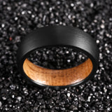 Poya Jewelry 7mm Tungsten Wedding Band Mens Ring With Oak Wood Sleeve
