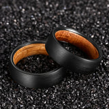 Poya Jewelry 7mm Tungsten Wedding Band Mens Ring With Oak Wood Sleeve