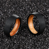 Poya Jewelry 7mm Tungsten Wedding Band Mens Ring With Oak Wood Sleeve