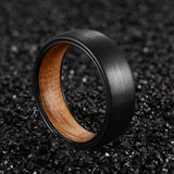 Poya Jewelry 7mm Tungsten Wedding Band Mens Ring With Oak Wood Sleeve