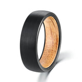 Poya Jewelry 7mm Tungsten Wedding Band Mens Ring With Oak Wood Sleeve