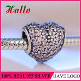 925 Sterling Silver Pink Pave Heart Charm Bead