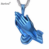 Men's Praying Hands Necklace Blue/Black Religious Jewelry