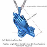 Men's Praying Hands Necklace Blue/Black Religious Jewelry