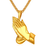 Men's Praying Hands Necklace Blue/Black Religious Jewelry