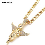 Iced Out Angel Necklace Pendant Crystal Chain For Men Hip Hop Jewelry