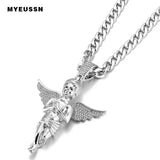 Iced Out Angel Necklace Pendant Crystal Chain For Men Hip Hop Jewelry
