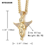 Iced Out Angel Necklace Pendant Crystal Chain For Men Hip Hop Jewelry