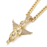 Iced Out Angel Necklace Pendant Crystal Chain For Men Hip Hop Jewelry